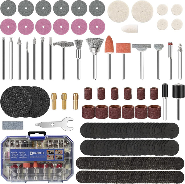 HARDELL 227pcs Rotary Tool Accessories Kit, 1/8" Shanks, Universal Fitment for Cutting, Polishing, Grinding