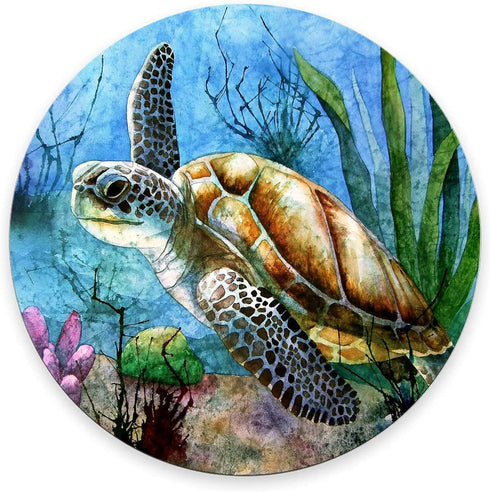 Sea Turtle Lonely Swim Oil Painting Mousepad, Custom Round Mouse Pad 7.9 x 7.9 x 0.12 Inch