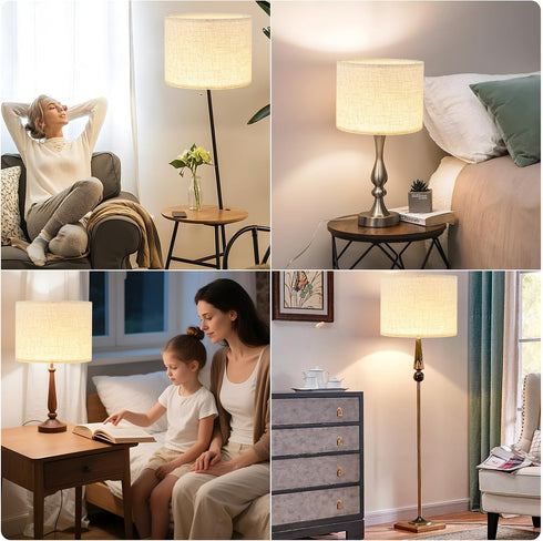 WOLEILEJIN 13" 13" 10" Lamp Shade for Table Lamps, Beige Line Drum lamp shade for floor lamps Top x Bottom x High