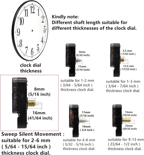 Youngtown 12888 Movement for Clock Repair, 16mm Shaft Length, 8mm Thread Length