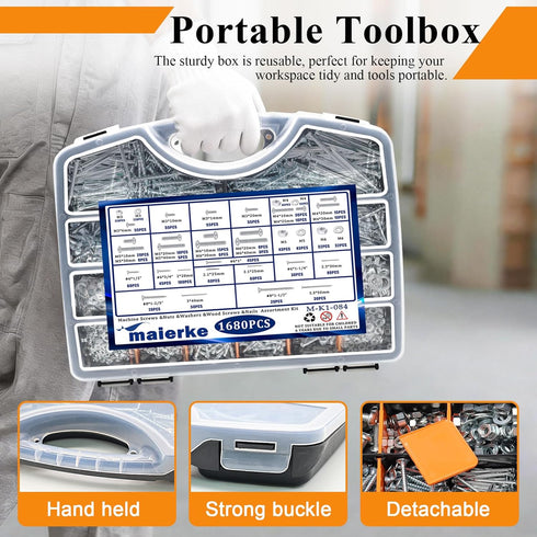 maierke 1680 Kit,M3/M4/M5/M6 Nails,#6#8 Set 1/2 2") PCS High Hardness Screw Bolts and Nuts & Nails & Wood Screws