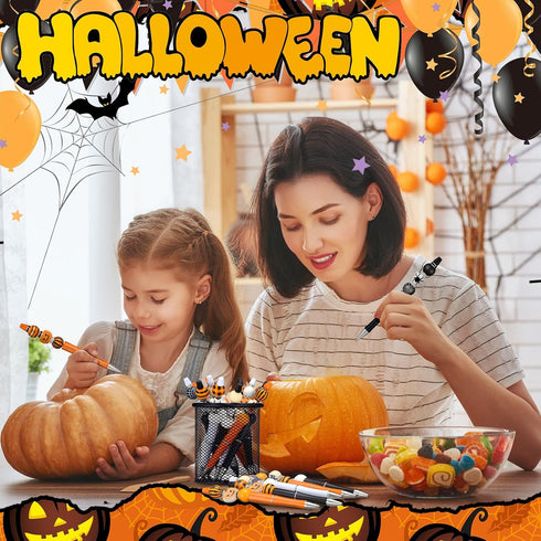 Zhanmai 197 Pcs DIY Halloween Beadable Pen Kit - 24 Assorted Bead Pens with 101 Halloween Beads & 48 Spacer Beads