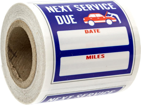 Oil Change Service Reminder Stickers, 100 Blue Red White Removable Labels, 2" x 2" Square