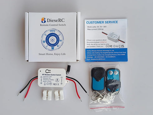 DieseRC 433Mhz Universal Wireless Remote Control Switch, DC 12V 1CH RF Relay Receiver Module with 2 Transmitters