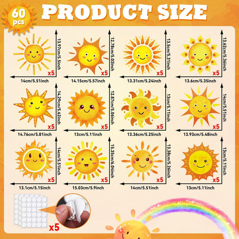 gisgfim 60 Pcs Sunshine Decorations, Sun Cutouts, 12 Designs for Summer Bulletin Board Decoration and Sunshine Party