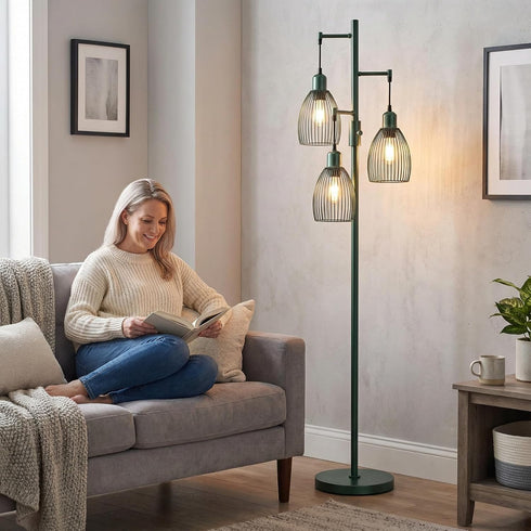 Dimmable 3 800 Bulbs Torondo Industrial Floor Lamps for Living Room, Green Tree Standing Tall Lamps with Elegant