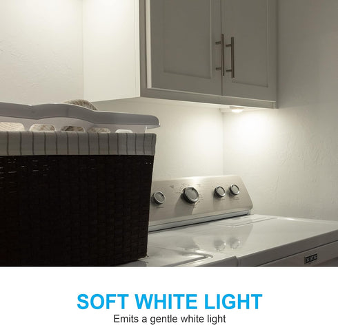 Closet, 55219 GE Round Mini Touch Light, Battery Operated, White, Push On/Off, Wireless, Emergency Lighting, Hurricane