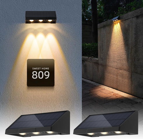 Solar Wall Lights Outdoor, 3 LED Lenses Fence Lights Solar Powered Outdoor