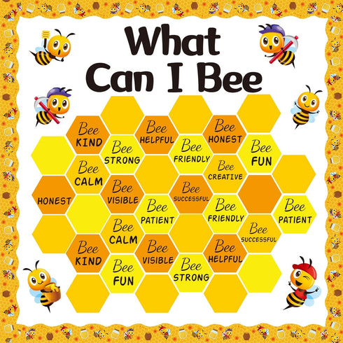 Bee Bulletin Board Decorations - Bee Theme Cutouts Set with Honeycombs and Stickers for Birthday Party Decor
