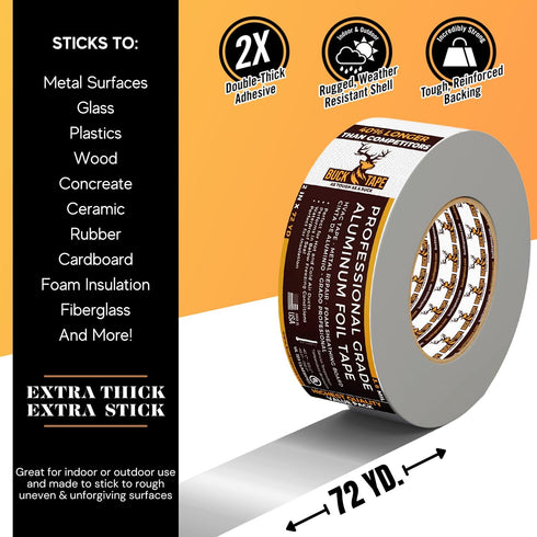 Buck Professional Grade Aluminum Foil Tape - 2 Inch x 216ft, Ideal for HVAC, Metal Repair & Insulation