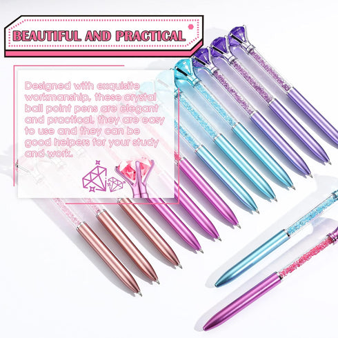 Leinuosen 48 Pcs Big Crystal Diamond Pens, Bulk Christmas Gift Bling Ballpoint Pen with Black Ink for Office Supplies