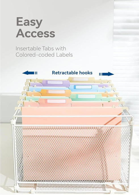 Plastic Hanging File Folders, 12 Pack, 2'' Fixed Width, Heavy Duty for Filing Cabinet, Pastel Colors