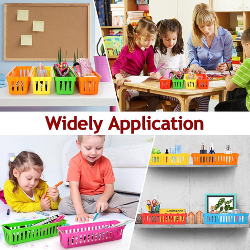 PLMMOUT 24 Pack Organization,9.3" 2.2" 2.4" Pencil Basket Tray,Plastic Classroom Organizer Basket,Colorful Crayon