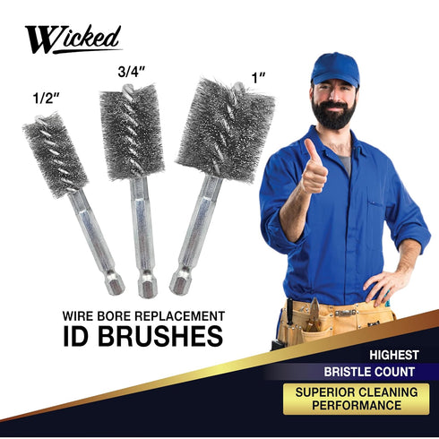 WICKED Professional ID Copper Tube Pipe Cleaner Replacement Brushes, 1/2" (6-Pack)