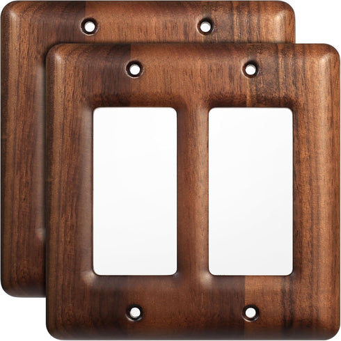 2-Pack Double Decorator Switch Plates and Outlet Covers, Solid Walnut Decorative 2-Gang