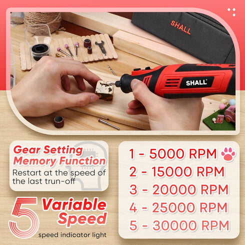 8V 2.5 122 5-Speed SHALL Cordless Rotary Tool Kit, Lightweight Ah Battery Rechargeable Dog Nail Grinder w/ Accessories