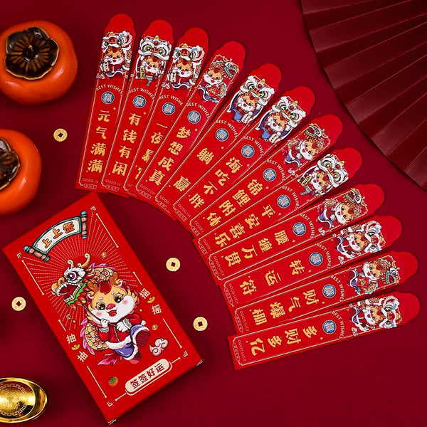 BAIWOVIS Draw Lots Red Envelopes in Box - 12 Pieces Lucky Money Envelopes
