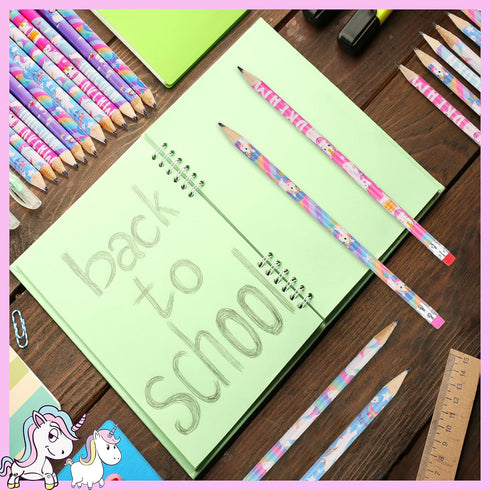 Unicorns Pencils, Rainbow HB Pencils, Erasable Cute Graphite Pencil, Birthday Party Supplies, 36