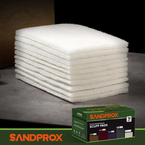 Scuff Pad 6” x 9” White 1200 Grit, Pack of 10 Aluminum Oxide Abrasive Pads for Paint Prep and Cleaning