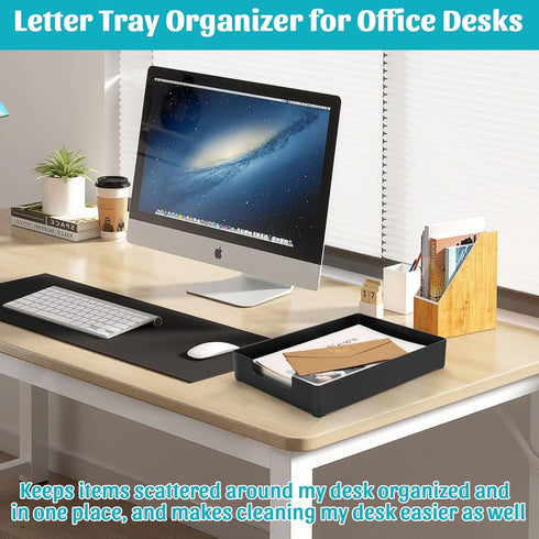 Letter Tray Desk Organizer, Heavy-Duty Plastic Paper Tray, Sturdy Single-Tier Stackable File Storage (1, Black)