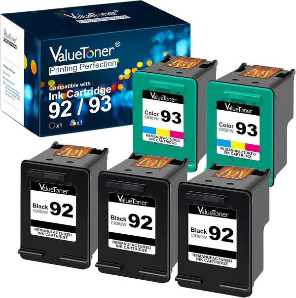 Valuetoner Remanufactured Ink Cartridge Replacement for HP 92 & HP 93, 5 Pack (3 Black, 2 Tri-Color) for Deskjet 5420