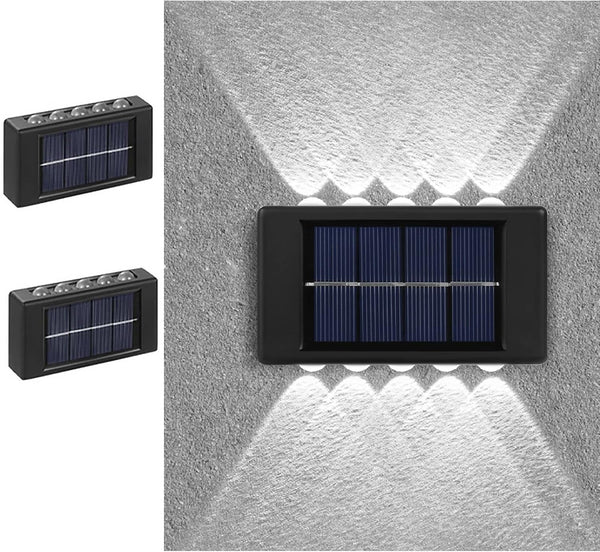 10 LED Solar Up Down Lights, 2 Pack Outdoor Waterproof Modern Nordic Sconce, Black Exterior Light Fixture