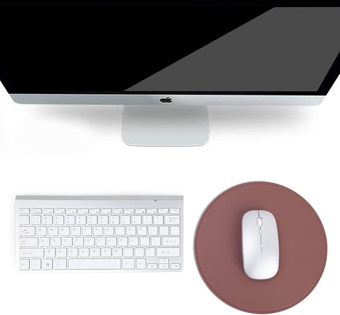 Round Mouse Pad, Non-Slip Mat with Premium Stitched Edge, Waterproof Thickened PVC Leather for Office/Home, 8.66" Dark