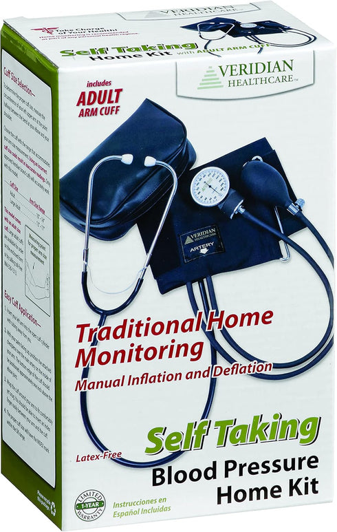 Veridian Self-Taking Home Blood Pressure Kit with Attached Stethoscope, Adult, Latex Free, 1 Pound, 1 Count