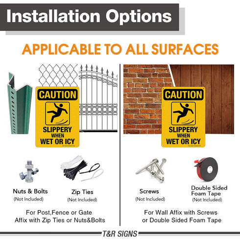 Slippery When Wet Or ICY Sign, Caution Sign 2 Pack, 10" x 7" Rust Free Aluminum with Pre-drilled Holes
