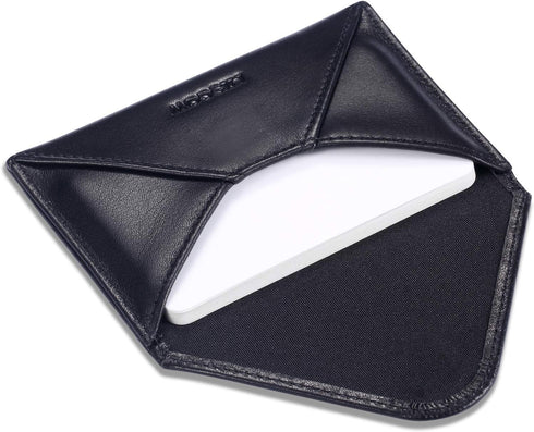 HISCOW Italian Calfskin Envelope Business Card Case with Magnet Closure (Black)