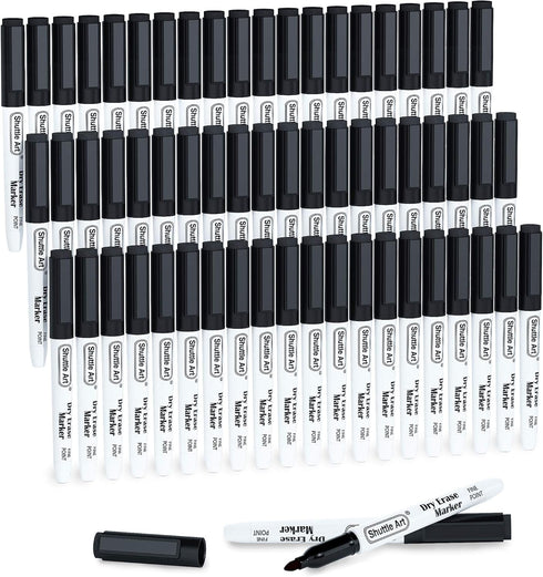 Shuttle Art Black Dry Erase Markers - 60 Pack Magnetic Fine Point Markers for Writing on Whiteboards, Mirrors, School