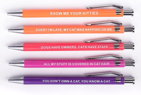Funny Cat Pens - Snarky Office Gag Gifts for Pet Owners, Cat Lovers & Coworkers - Black Ballpoint Pens with Witty