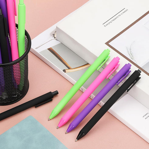 PATIKIL 100 Pack Black Barrel Click Pens, 1.0MM Retractable Ballpoint Pens, Smooth Writing Office Supplies, Green