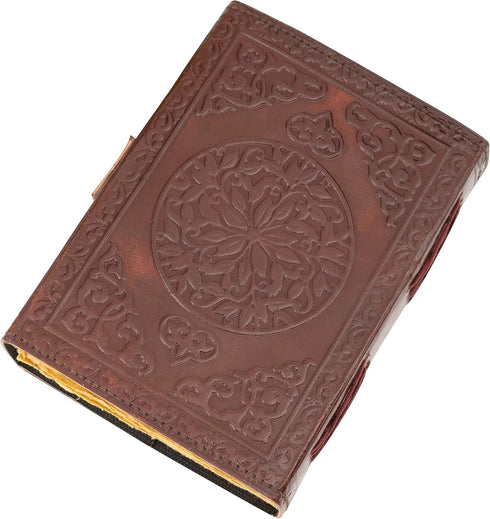 Moon Blue Lapiz Gemstone Studded Writing Handmade Leather Notebook, Unlined Antique Deckle Edge Vintage Paper, Great