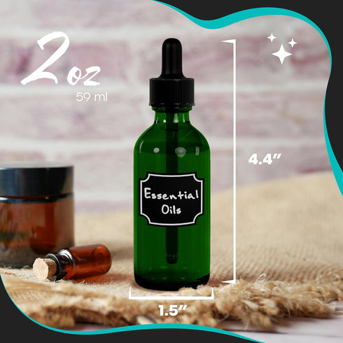 Nevlers 48PK Green 2oz Glass Dropper Bottles | No-Leak Mini Oil Tincture Bottles for Travel