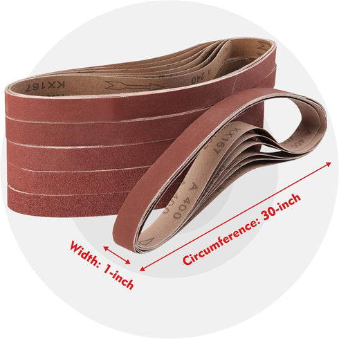 WORKPRO 36 Pack 1 x 30 Inch Sanding Belts, Aluminum Oxide Abrasive for Woodworking, Metal Polishing