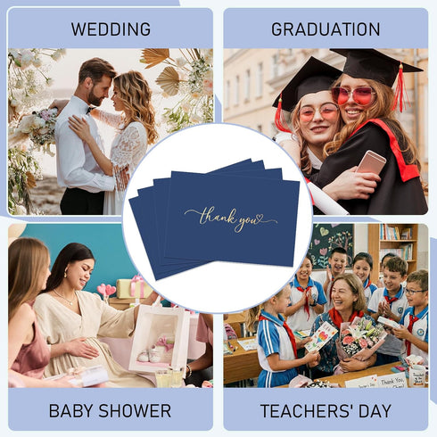 Frelimiu 200 Pack Set 4x6 Thank You Cards With Envelopes Gold Foil Bulk & Stickers Thank You Notes Blank Personalizable