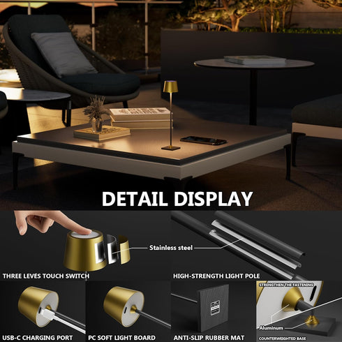 Timjorman Compact Cordless Table Lamp, Rechargeable LED Night Light, Dual Light Source (RGB Top & Warm Bottom), Touch
