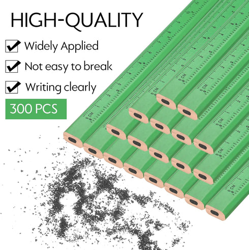 Lincia 300 Pcs Carpenter Pencils, 7 Inch Octagonal Flat Marking Pencils, Hard Black for Woodworking and Concrete (Green)