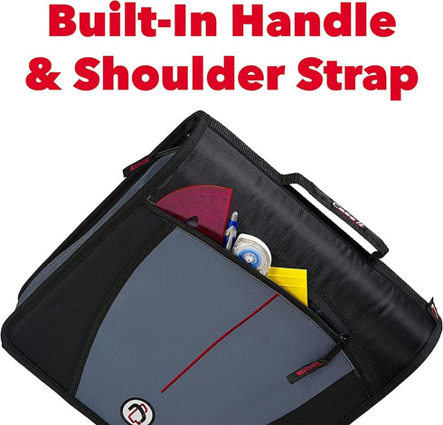 Case-it The Mighty Zip Tab Zipper Binder - Deep Purple D-146 - 3 Inch O-Rings - 600 Sheet Capacity - 5 Color Tab