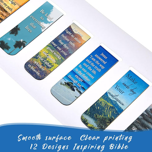 Zonon 12 Pcs Bible Magnetic Bookmarks - Religious Verse Page Clip Magnet Set with Landscape for Reading Supplies