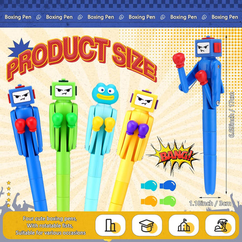Sayglossy 12 Pcs Boxing Pen Robot with Punching Arm and Crisp Button Sound Interesting Frog Funny Ballpoint Cool