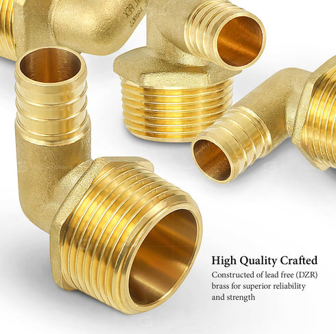 SUPPLY GIANT QYNM3410-5 PEX Barb X MIP 90 Degree Elbow Pipe Fitting, 3/4'' x 1, Brass, Pack of 5