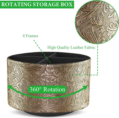 lizimandu Round Leather Art Supply Organizer, Remote Control Holder, 360 Degree Spinning, 4 Compartments
