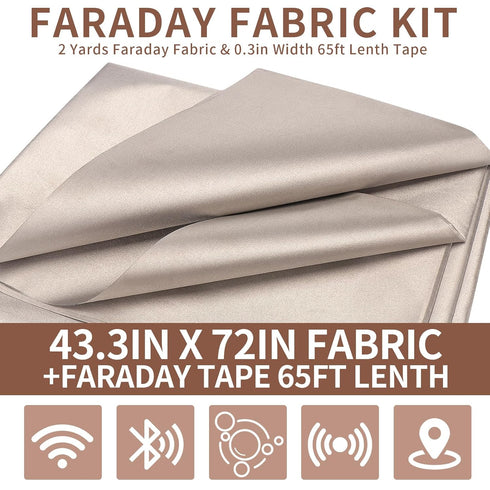 Faraday Fabric,(43"W × 108"L Fabric + 300"L Tape),Faraday Fabric EMP Proof Military Grade,Faraday Cloth can Block Cellular Signals,WiFi, Bluetooth, GPS, and RF Signals