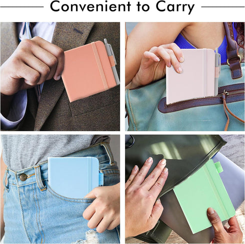 feela 6 Pack Pocket Small Notebooks, Mini Cute Memo Notepads, Hardcover College Ruled Journals with Pen Holder, 3.5”x