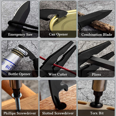 RoverTac Pocket Knife Tactical Folding Multi Tool Survival Camping Knife with Pliers, Can Opener, 9-Pack