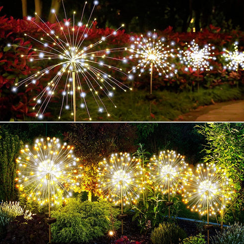 JJGoo Solar Firework Lights, 2 Pack 120 LEDs, Waterproof Outdoor Solar Lights with 2 Lighting Modes for Party Decor