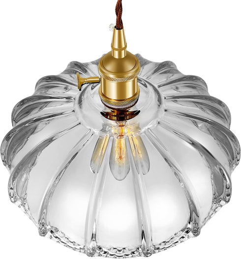 Plug-in Pendant Light Fixture, Hanging Light Fixture, Glass Pendant Light, Swag Lamp with Inline On/Off Switch