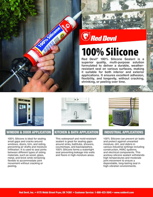 Red Devil 0816 100% Silicone Sealant; Architectural Grade RTV Sealant, 9.8 oz Tube, White, 1-Pack